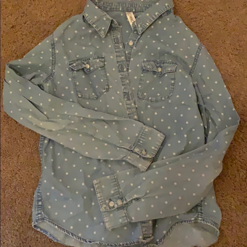Cherokee 14/16 Blue Polka Dot Button Up